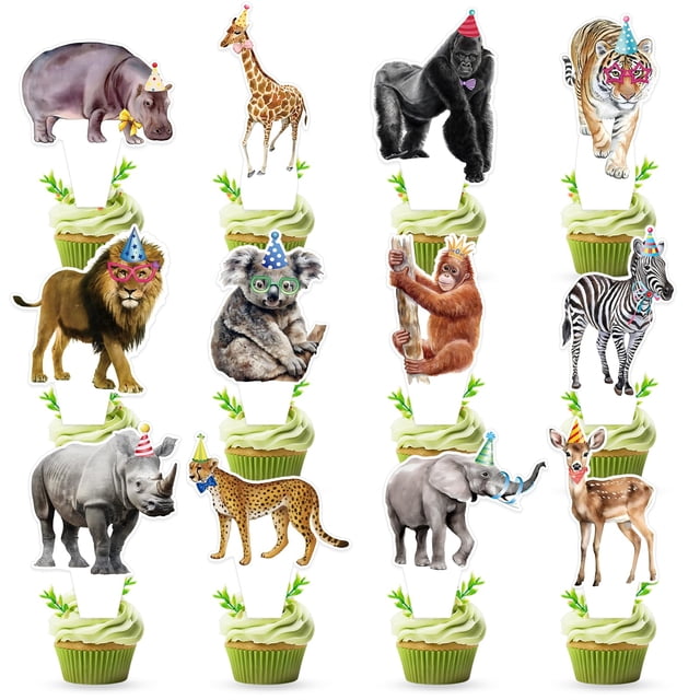 KINGZONE 48 toppers para cupcakes con temática de safari y selva
