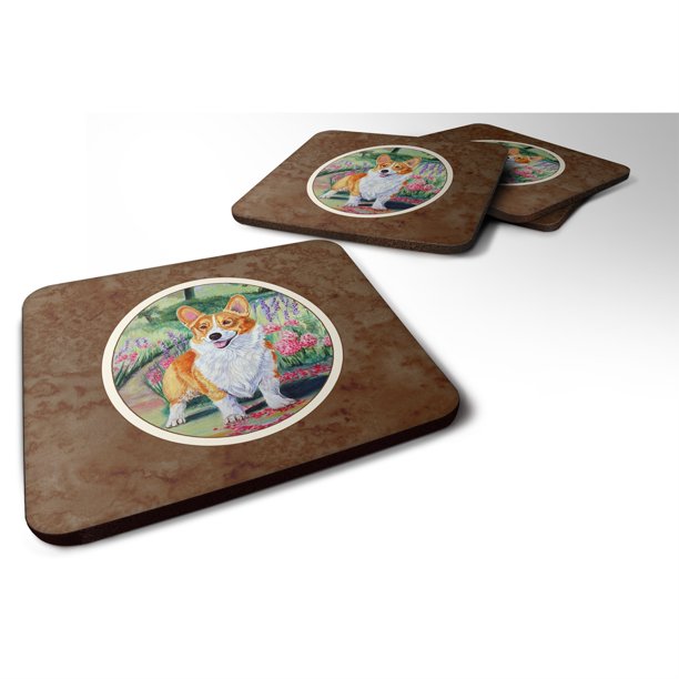 "Caroline's Treasures 7077FC Pembroke Corgi Springtime Foam Coasters (juego de 4), 3.5", multicolor " Caroline's Treasures 7077FC