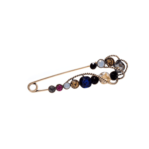 Don’t Ask Women’s Black Crystal Goldtone Safety Pin Brooch – Gothic Statement Brooch for Halloween