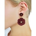 thumbnail image 2 of Women's Dual Matte Flower Petal Bead Center Dangle Pierced Earrings, Burgundy, 2 of 3