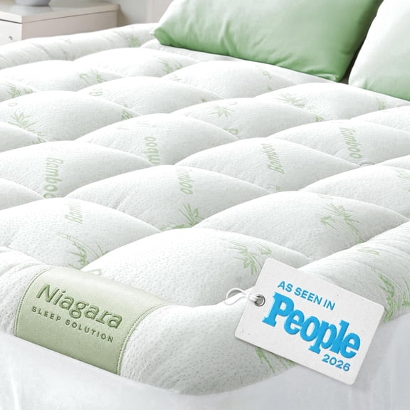 Niagara Sleep Solution Bamboo Mattress Topper Cover Queen with 1 Pillow Protector Cooling Pillow