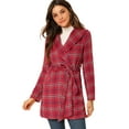 thumbnail image 1 of INSPIRE CHIC Manteau d'Hiver à Carreaux pour Femmes avec Col Châle et Ceinture, 1 of 6