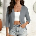 thumbnail image 2 of Women's Lightweight 3/4 Sleeve Bolero Shrug Open Front Cardigan Curved Hem Soft Stretch Cover Up for Evening Dress Wedding Guest, Gray, M, 2 of 10
