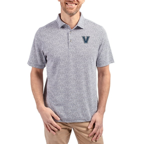 Men's Cutter & Buck  Navy Villanova Wildcats Virtue Eco Pique Botanical Print Recycled DryTec Polo