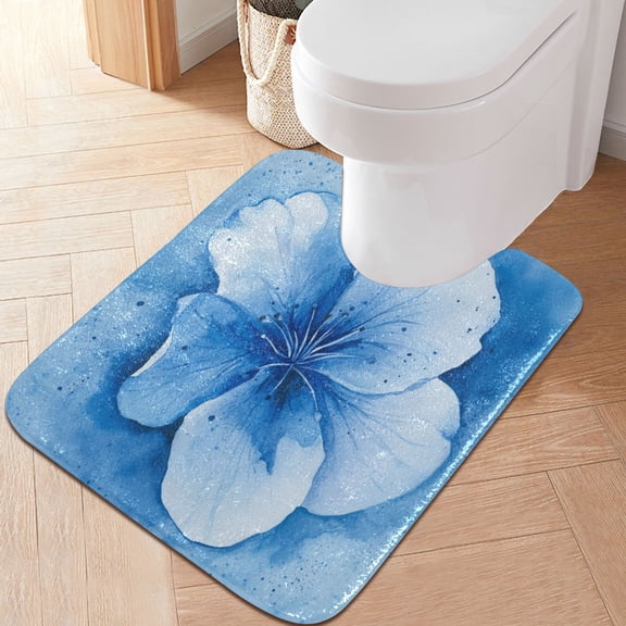 RMDQTR 20" × 24" U Shape Bathroom Rugs Plush Toilet Base Mat Soft Rugs Non Slip Absorbent Blue Flowerc