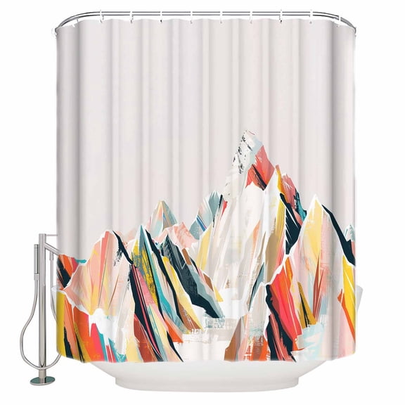 Fabric Shower Curtain, Abstract Colorful Mountain Colored Drawing Oil Painting Shower Curtains with 12 Hooks Waterproof Machine Washable Bath Curtains for Bathroom, 36 x 78in