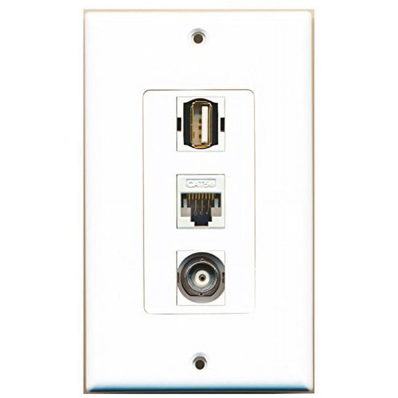 RiteAV - 1 Port USB A-A and 1 Port BNC and 1 Port Cat5e Ethernet White Decorative Wall Plate
