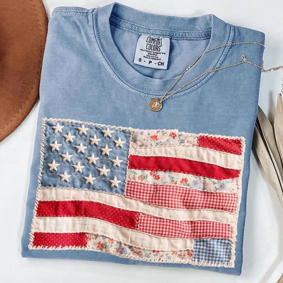 Comfort Colors Faux Patchwork American Flag Shirt 250th Years Patriotic 4th Of July Tee Vintage Faux Quilted USA Graphic T Shirt