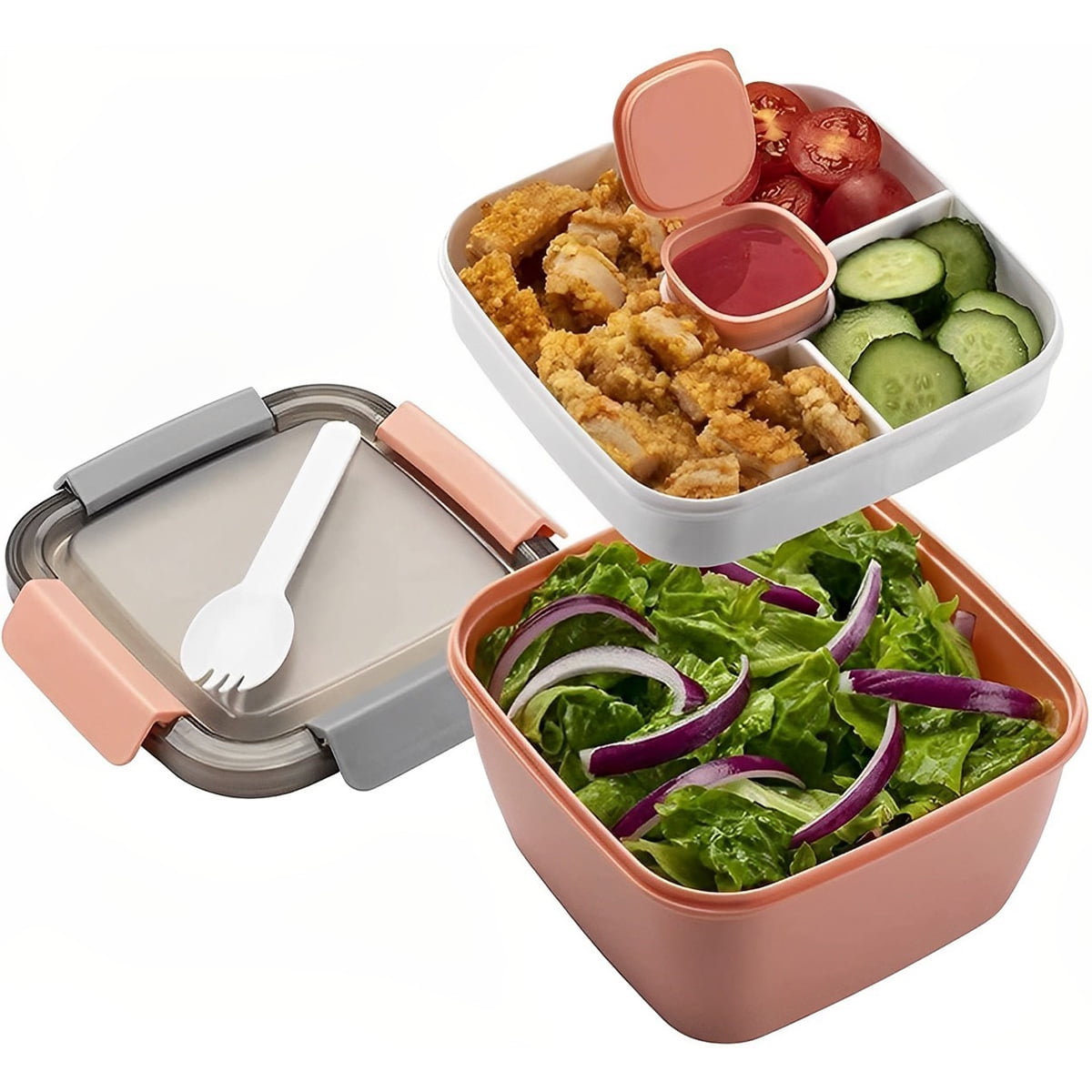 BUTORY 1500ml Bento Lunch Box Containers with 3 Compartments Tray Salad
