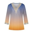 thumbnail image 4 of Trendsetting Women's Apparel Fashion Plus Size Fashion Women's Summer V-Neck 3/4 Sleeve Lace Splicing Solid Casual T-shirt Blouse Top, 4 of 5