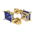 thumbnail image 2 of 14K Solid Gold Push Back Stud Earrings for Women | 4 cttw Princess Cut Simulated Tanzanite | Yellow Gold, 2 of 4