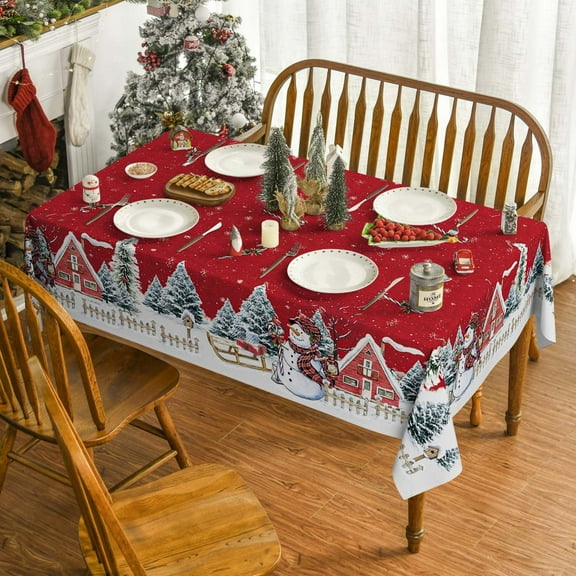 Sm:)e Snowman House Christmas Trees Winter Tablecloth 60 x 84 Inch, Red
