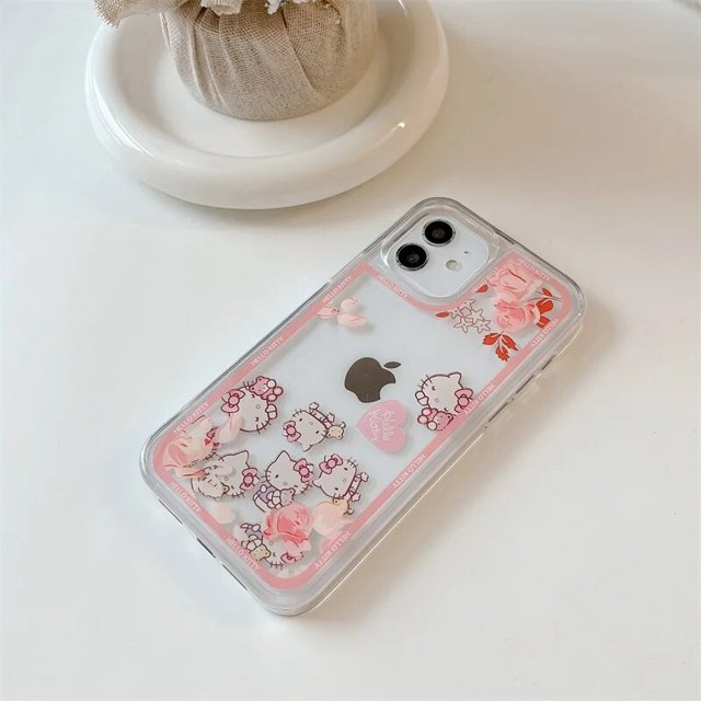 INS Kawaii Sanrio Hello Kitty Quicksand Phone Case For iPhone 15 14 13 12 11 Pro Max XR XS MAX X 7 8 Plus Cute Anti-drop Cover RJ
