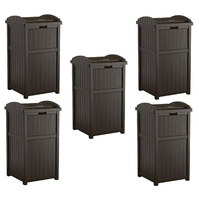 Suncast Hideaway Outdoor Patio 33 Gal Garbage Waste Trashcan Bin, (5 Pack)