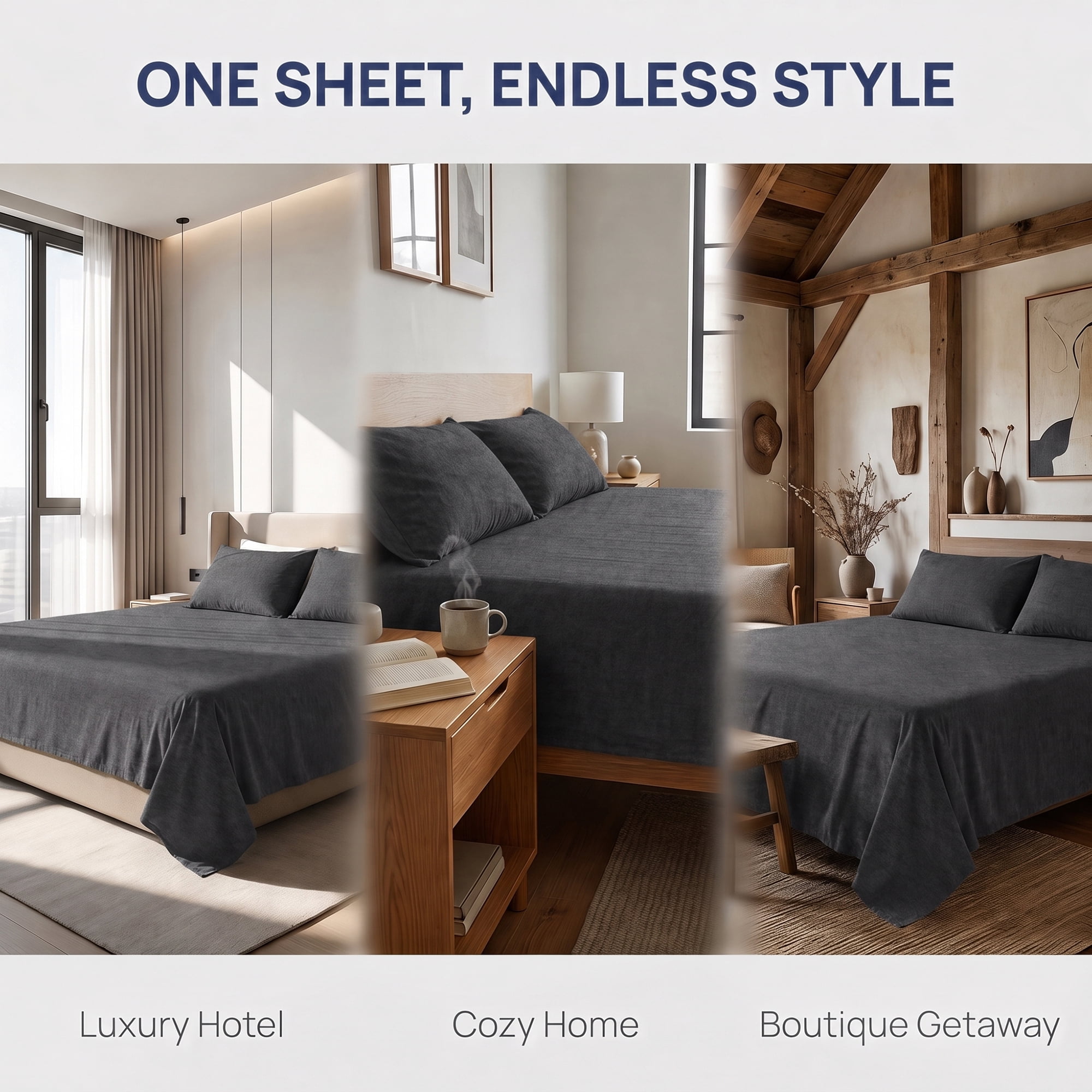 Unique Bargains Microfiber Breathable Flat Bed Sheet Cozy Bedding for Bedroom Dark gray 79"x91"