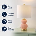 thumbnail image 5 of JONATHAN Y Daphne 20" Contemporary Transitional Metal/Glass Ribbed Gourd LED Table Lamp, Pink/Brass Gold, JYL1099B, 5 of 7