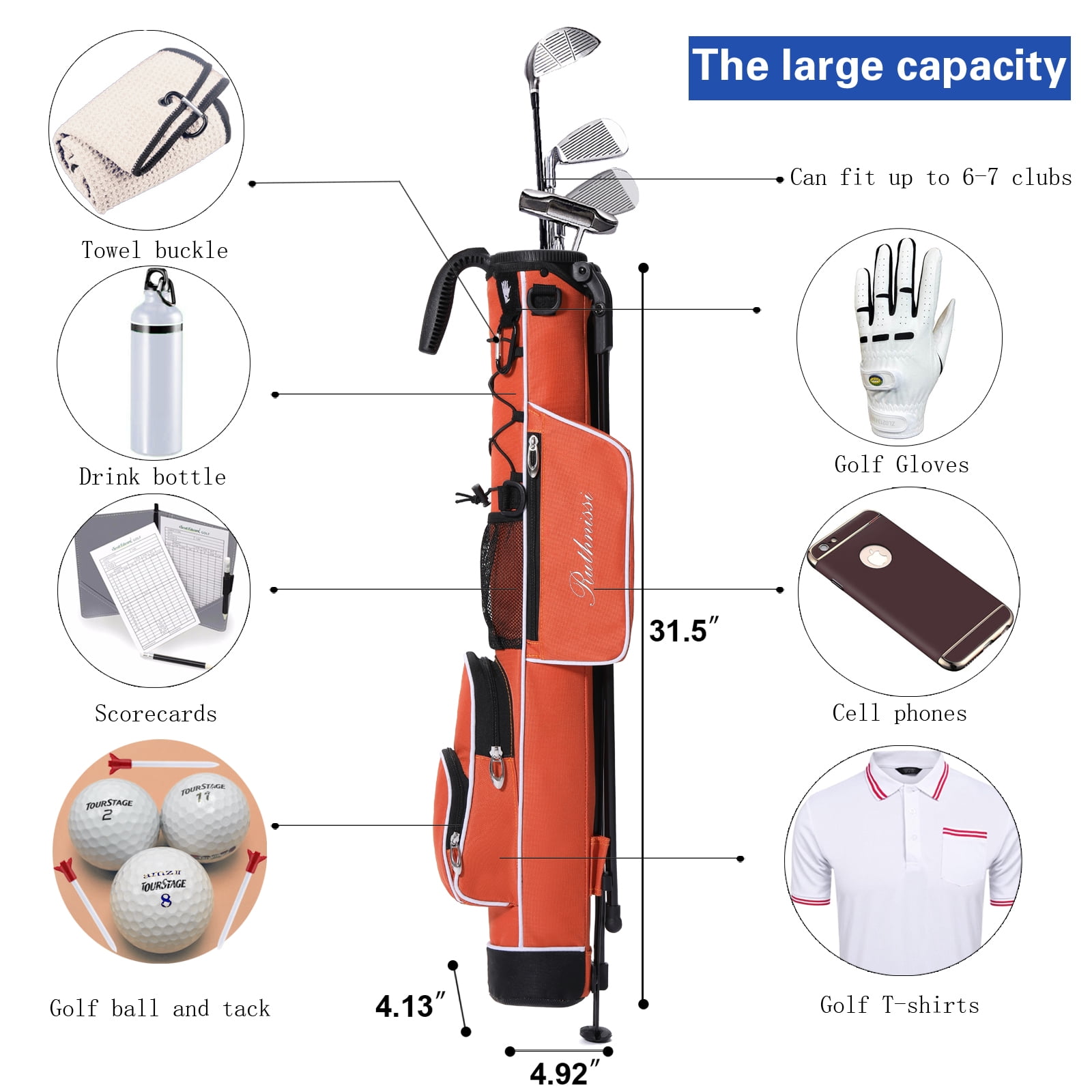 Golf Stand Bag, Lightweight Golf Easy Carry Bag with Padded Strap，Durable Pitch n Putt Golf Bag, Practice Ranger Sunday Golf Bag for Men&Women