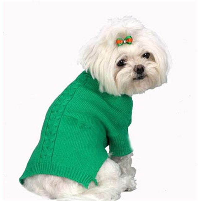 Mercerized Cotton Roll Neck Cable Grass Green Dog Sweater