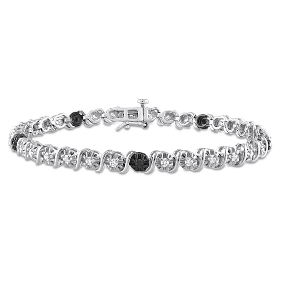 Everly Women's 1ct Black White Diamond Black Rhodium Plated Sterling Silver Tennis Bracelet -J-K, I3