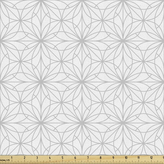 Abstract Sofa Upholstery Fabric by the Yard, Basic Pattern of Intertwining Floral Elements in Monochrome Greyscale, Decorative Fabric for DIY and Home Accents, Pale Taupe and White by Ambesonne