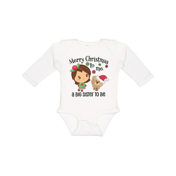 Inktastic Merry Christmas to me, a Big Sister to be Girls Long Sleeve Baby Bodysuit