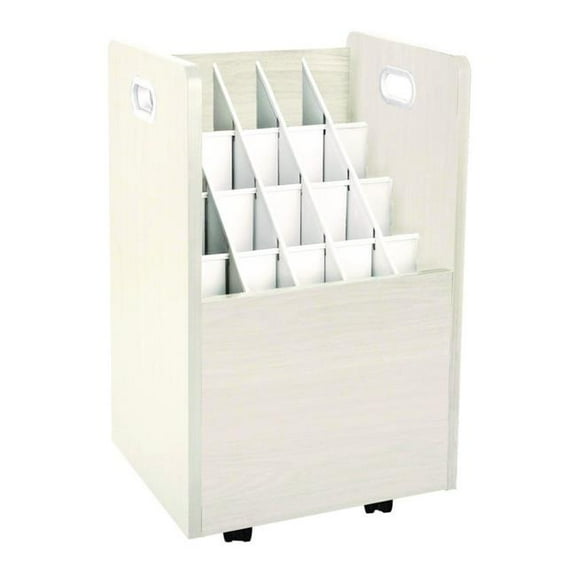 AdirOffice ALHI624WHI 20-Slot Mobile Rolling Wood Blueprint Storage Cabinet Roll File Large Document Organizer, 15.25 x 13.25 x 24.75 in., White