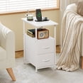 thumbnail image 6 of Eunos White Long End Table with Charging Station, Nightstand with Open Shelf, 2 Fabric Drawer, 6 of 7