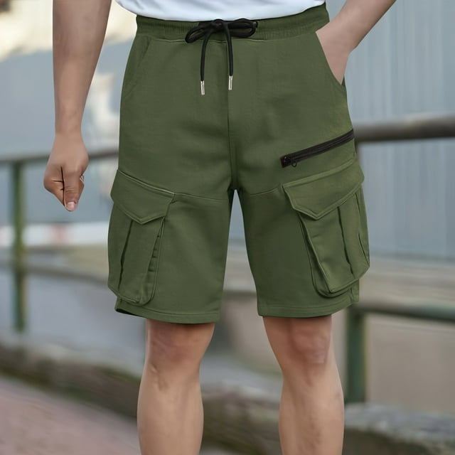 asjyhkr Cargo Shorts for Men Lightweight Breathable Drawstring Elastic Waist Work Vacation Shorts with Pockets