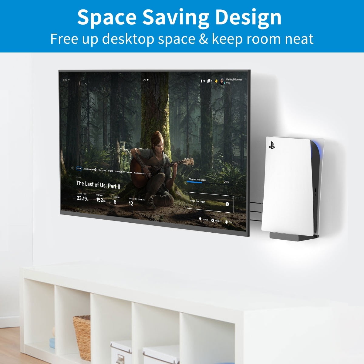 SPORTLINK Wall Mount for PS5 - Mounts Playstation 5 on a Wall by Your TV Black
