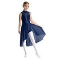 thumbnail image 2 of TiaoBug Kids Girls Dance Leotard Dress Figure Skating Sleeveless High-Low Hem Tutu Skirts Navy Blue 10, 2 of 7