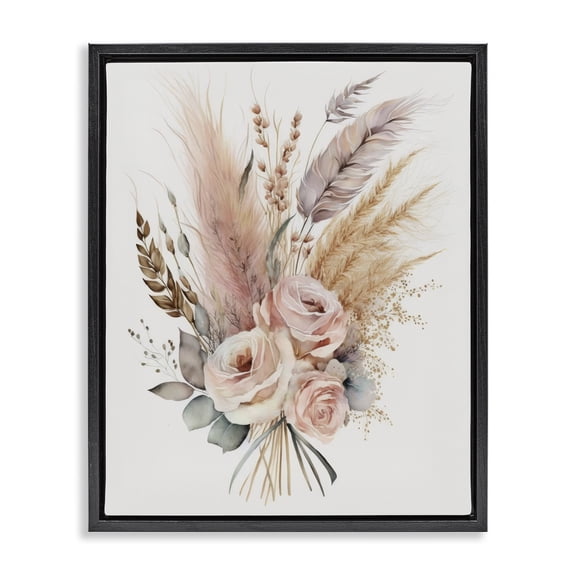 Stupell Industries Eclectic Boho Feathers & Roses Black Floating Frame Canvas Art, 17 x 21, by LSR Design Studio