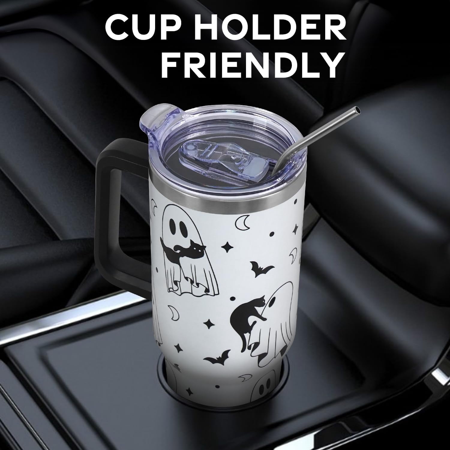 Christmas Gifts 40 oz Tumbler with Handle and Straw Lid,Cute Gifts for Women Santa Claus Sleigh Xmas Tree Vacuum Insulated Leak Proof Tumbler,Winter Holiday Accessories Stainless Steel Coffee Cup Mug