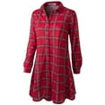 thumbnail image 2 of Doublju Women's Roll up Tab Sleeve Loose Fit Flared Plaid Shirts Dress With Plus Size, 2 of 4
