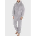 thumbnail image 2 of SUNSIOM Men's Hooded Pajamas Fleece Solid Color Zipper Front Full Length Jumpsuit Sleepwear for Winter Fall, 2 of 6