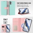 thumbnail image 6 of For iPhone 17 RFID Blocking Protective Purse 2-in-1 Detachable Bicolor Wallet Case Magnetic Flip Cover Multi-Card Slots Pocket With Wrist Strap Phone Case,Green,For iPhone 17, 6 of 7