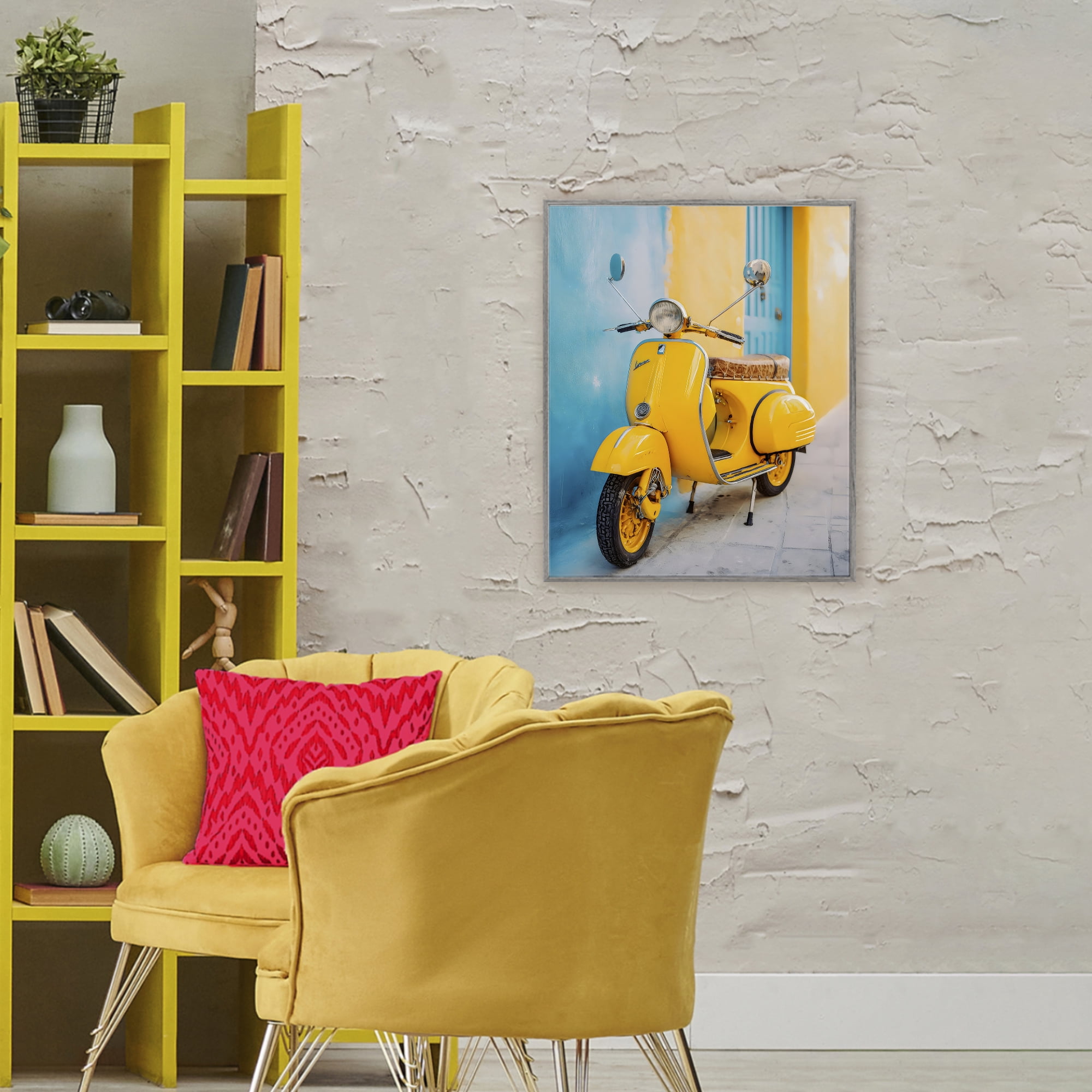 Stupell Industries Sunny Ride Vintage Moped Gray Framed Giclee Art, design by Franklyn Gregory