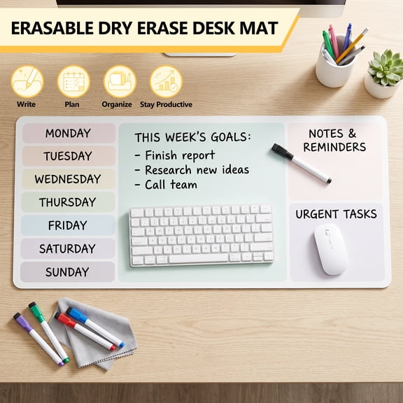 Vusign Erasable Dry Erase Desk Mat 32" x 14", Large Non-Slip Writing Table Mat,Reusable Desktop Whiteboard Pad for Office Home