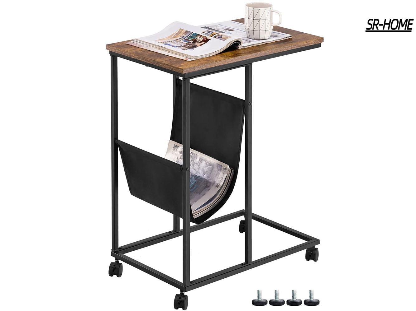 C Shaped End Table for Sofa, Small Couch Side Table Slide Under, C