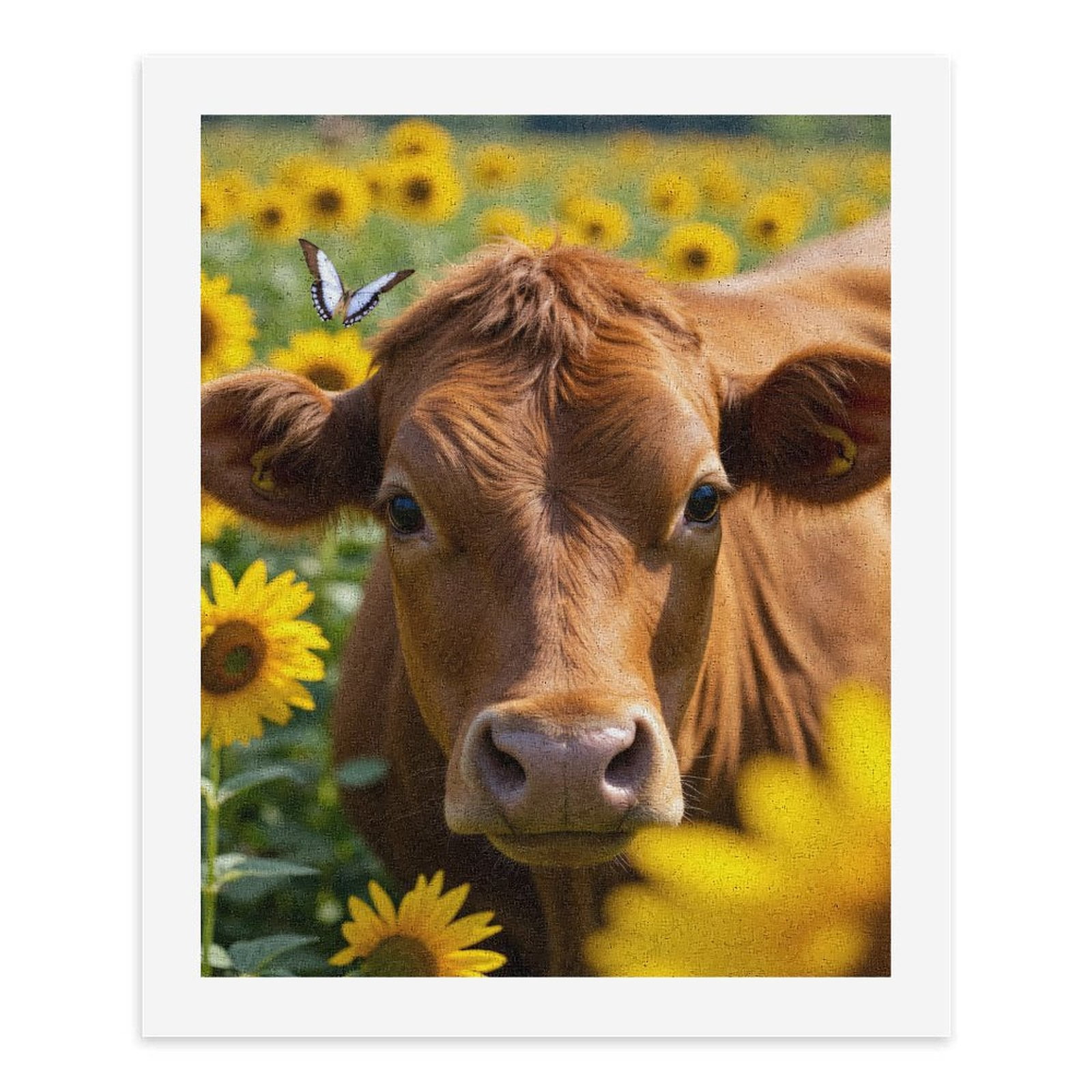 Paint by Numbers Kit for Adults, Cow In Sunflower Field With Butterfly Paint by Numbers, Easy Paint by Numbers Kit for Adults Beginner, DIY Adult Paint by Number Kits on Canvas, Home Decor