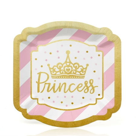 - Little Princess Crown with Gold Foil - Pink and Gold Princess Baby Shower or Birthday Party Dessert Plates (16 Count)