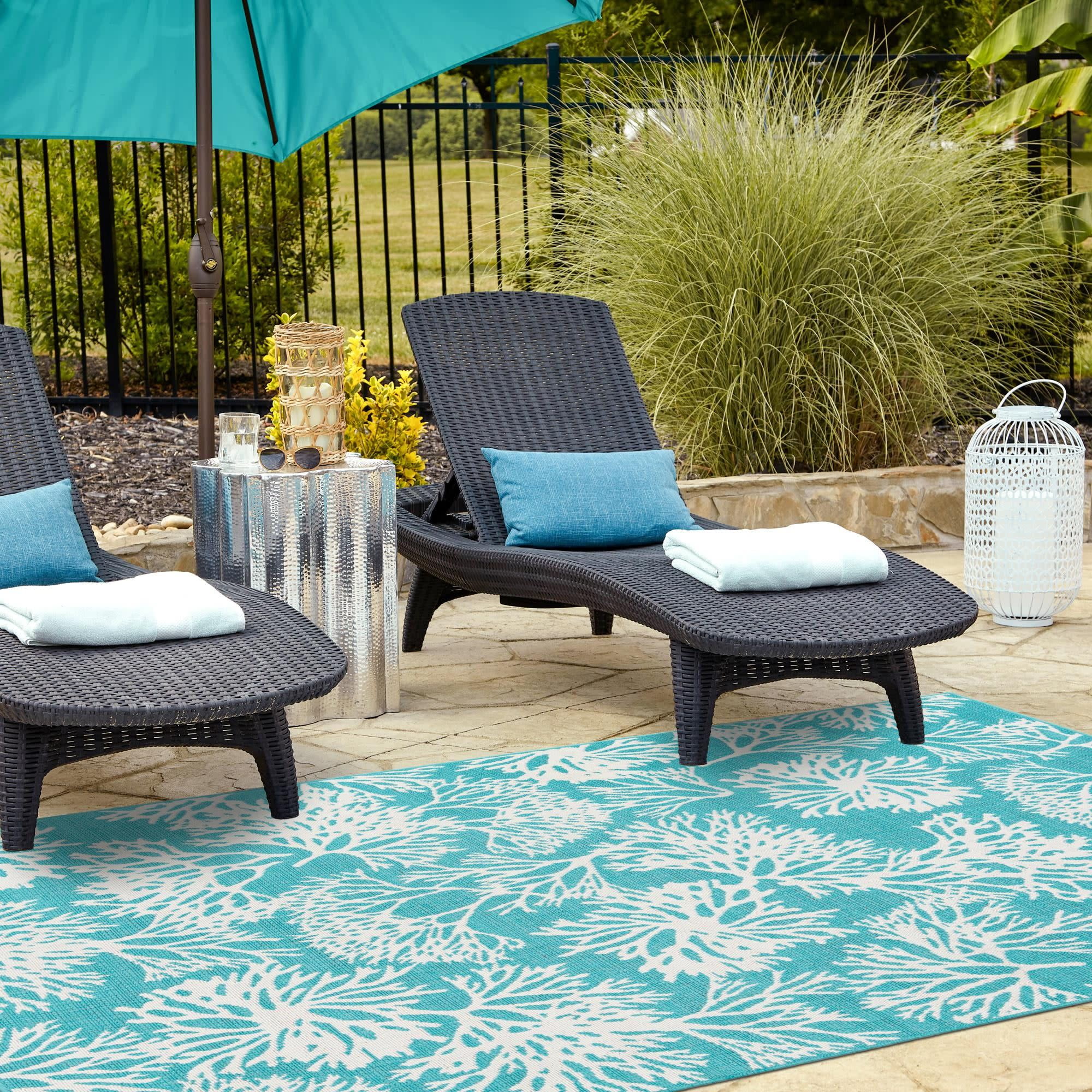 Unique Loom Outdoor Coastal Collection Area Rug - Coral (5' 3" x 8' Rectangle Teal/Ivory)