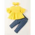 thumbnail image 3 of 12 Months Baby Girls Clothes 18 Months Girls 3PCS Outfits Toddler Girls Flared Sleeve Top Sunflower Patch Jeans Pants Headband Set Yellow, 3 of 6