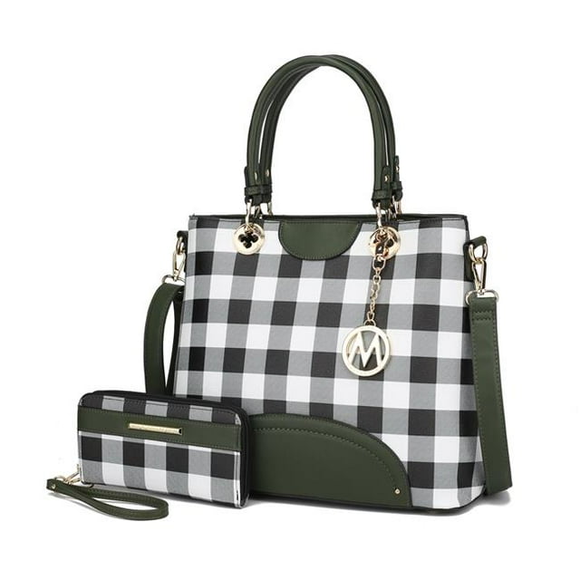 Gabriella Checkers Handbag with Wallet, Olive