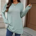 thumbnail image 2 of Maplenight Crew Neck Tops for Women Knit Long Sleeve Casual Tunic Sweaters Solid Side Slit Womens Pullover Tops for Fall Winter, 2 of 7