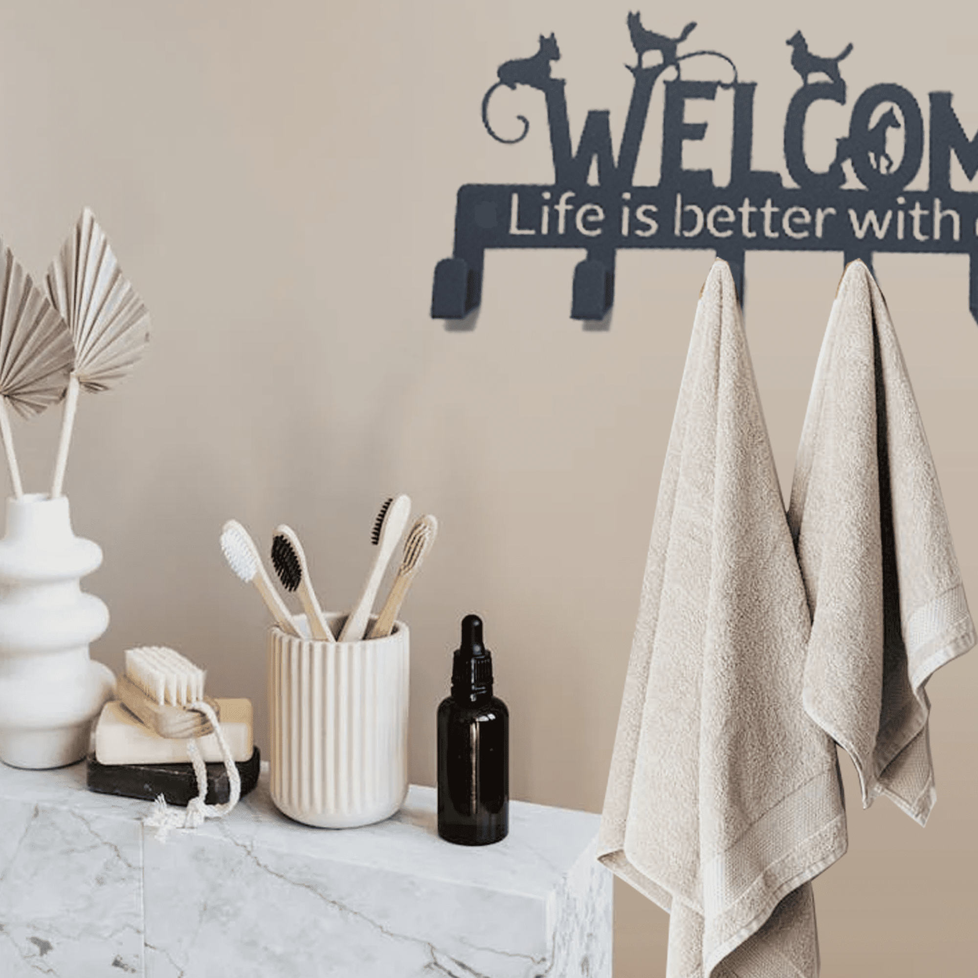 Dog Paw Key Holder Wall Rack - 6 Hooks, Rustproof, 9.8 Inch, 'Life Is Better With Dog' Design