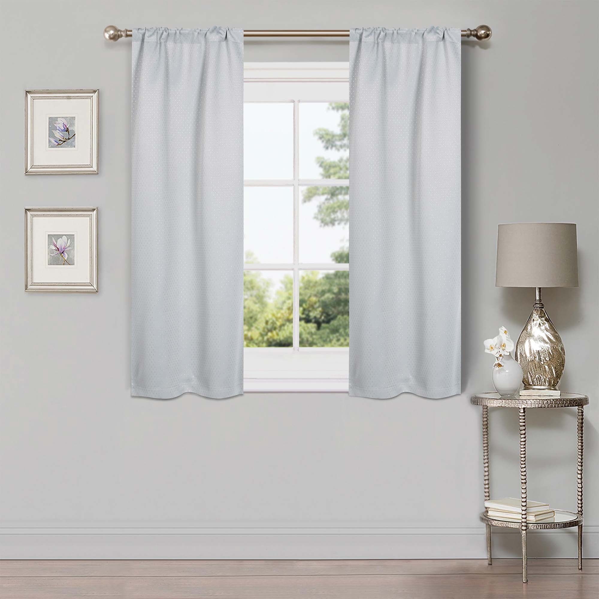 Superior Shimmer Blackout Curtains, Rod Pocket, Set of 2, 26" X 63", Chrome