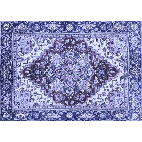 Ahgly Company Machine Washable Indoor Rectangle Persian Blue Traditional Area Rugs, 8' x 12'