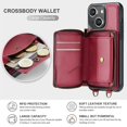 thumbnail image 3 of Decase for Apple iPhone 15 6.1 Inch (2023 Release),iPhone 15 Wallet Case With Crossbody & Wrist Strap,Zipper Card Pocket Stand Rugged PU Leather Phone Cover,for iPhone 15 - Red, 3 of 9