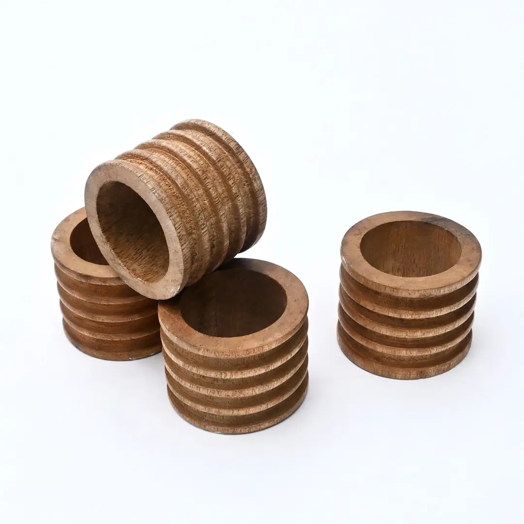Set of 4 Wooden Napkin Rings for Dining
