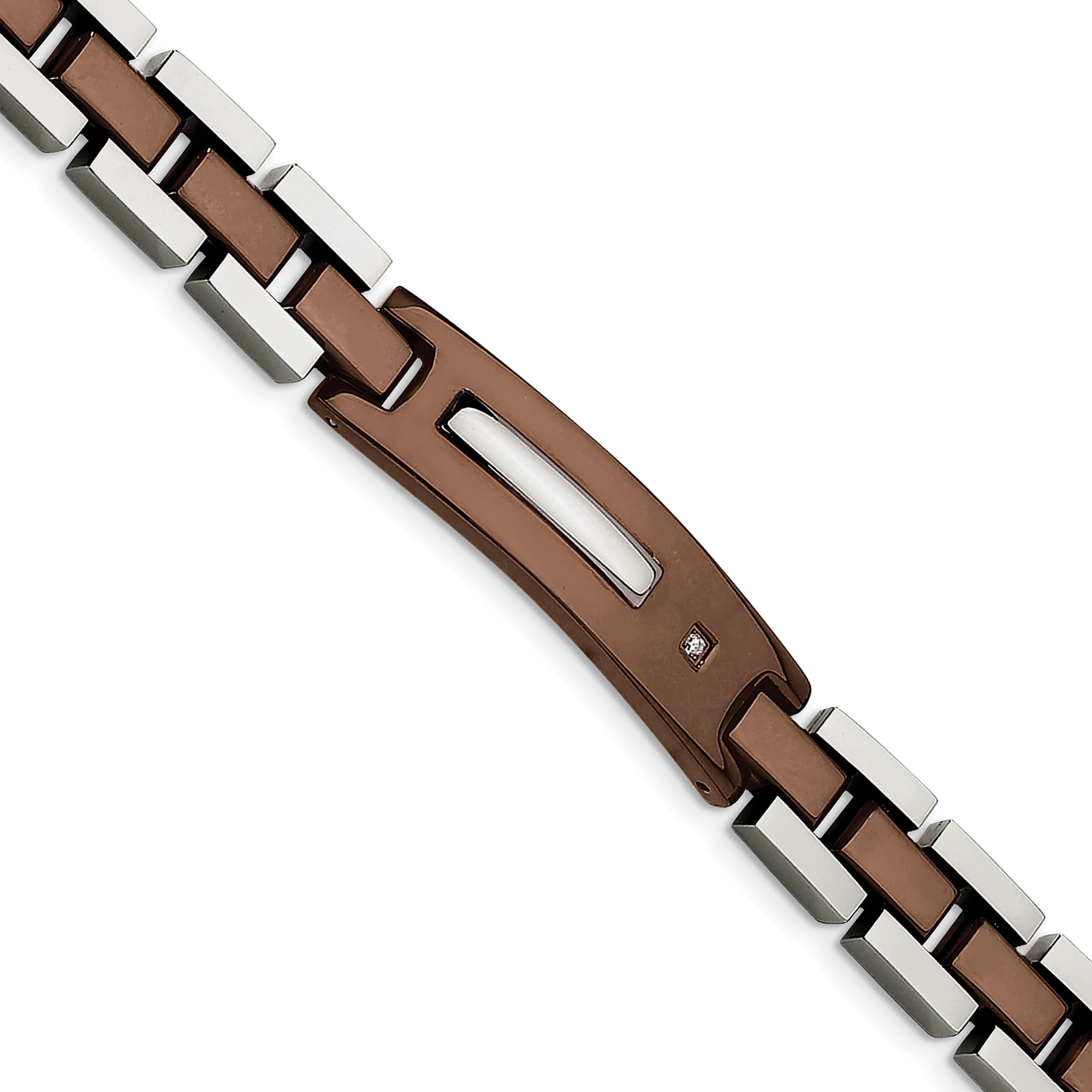 Chisel Stainless Steel Polished Brown IP-plated with .01 carat Diamond 8.5 inch Bracelet